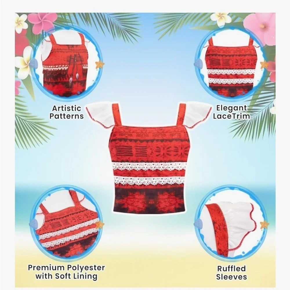 NWT 3-4 YRS Polynesian Princess Costume - Red and Brown Moana Inspired